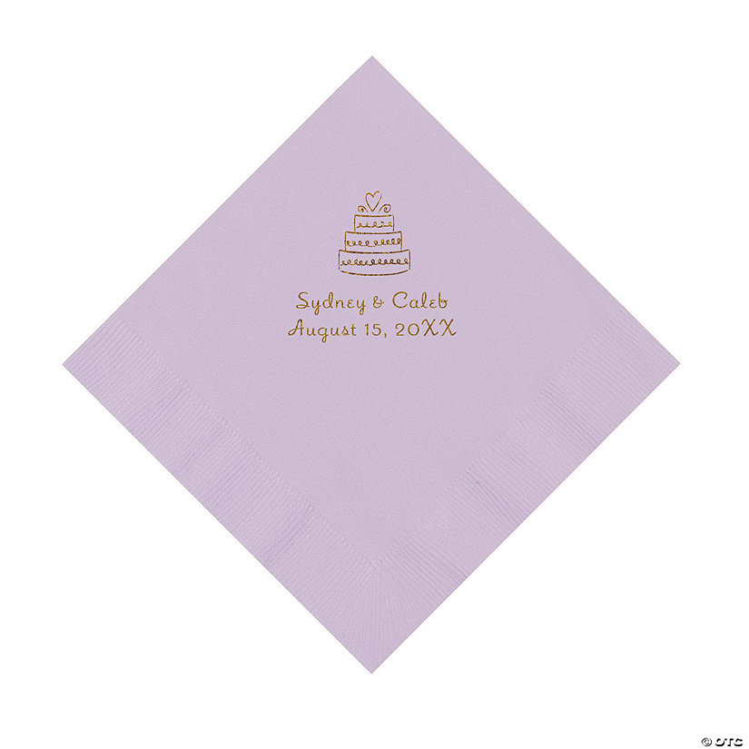 Lilac Wedding Cake Personalized Napkins with Gold Foil - 50 Pc. Luncheon Image Thumbnail