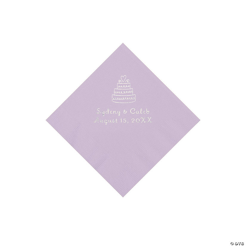 Lilac Wedding Cake Personalized Napkins with Silver Foil - 50 Pc. Beverage Image