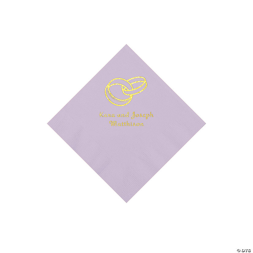 Lilac Wedding Ring Personalized Napkins with Gold Foil - 50 Pc. Beverage Image
