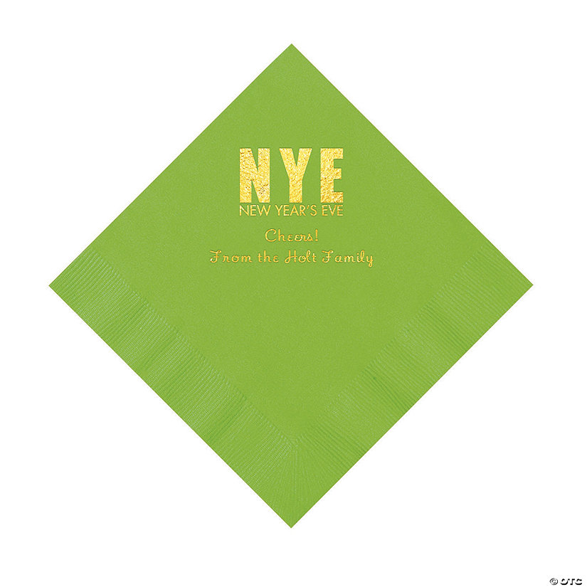 Lime Green New Year&#8217;s Eve Personalized Napkins with Gold Foil - Luncheon Image Thumbnail