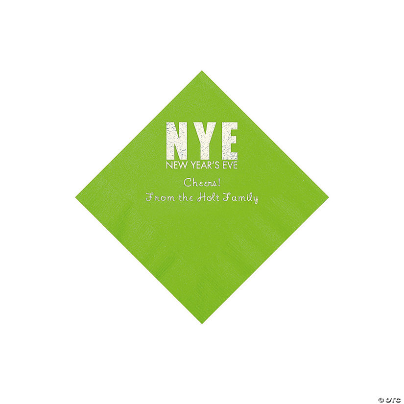 Lime Green New Year&#8217;s Eve Personalized Napkins with Silver Foil - Beverage Image Thumbnail