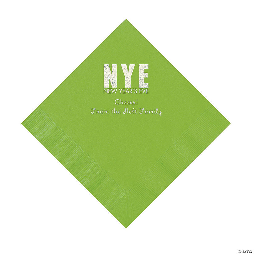 Lime Green New Year&#8217;s Eve Personalized Napkins with Silver Foil - Luncheon Image Thumbnail