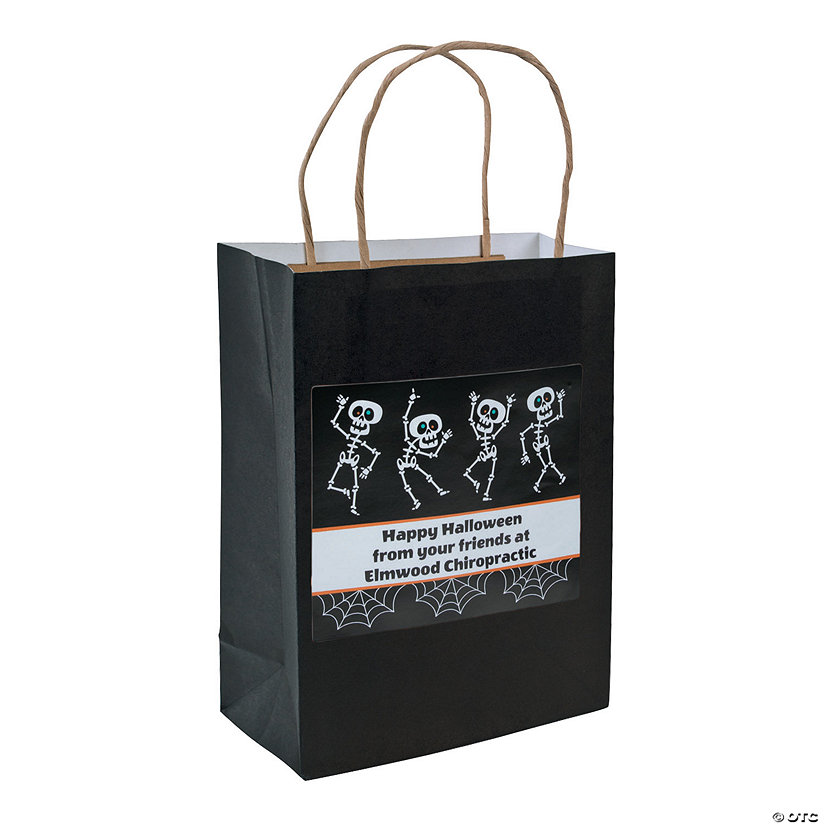 Medium Personalized Skeleton Halloween Kraft Paper Gift Bags - 12 Pc. Image Thumbnail