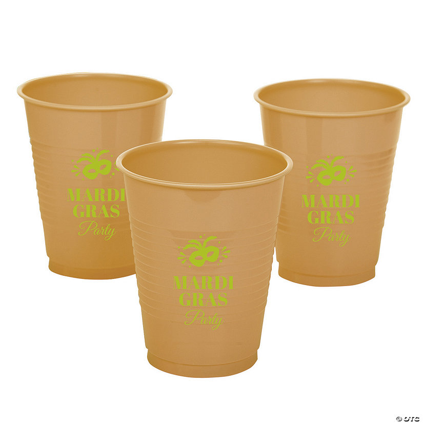 Metallic Gold Personalized Mardi Gras Mask Plastic Cups - 40 Pc. Image Thumbnail