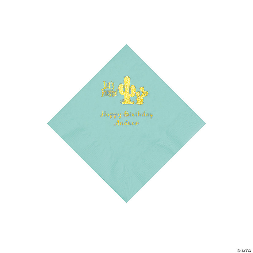 Mint Green Fiesta Personalized Napkins with Gold Foil - Beverage Image Thumbnail