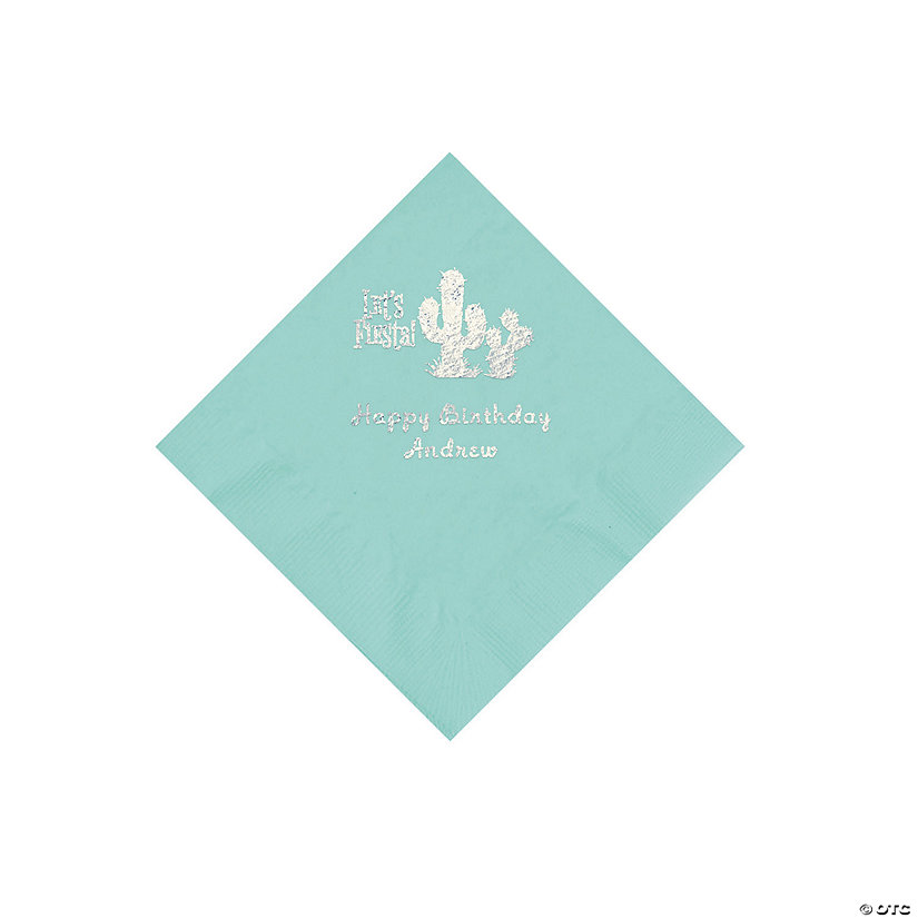 Mint Green Fiesta Personalized Napkins with Silver Foil - Beverage Image Thumbnail