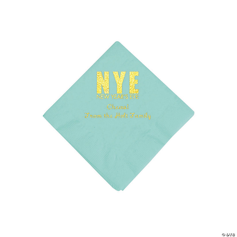 Mint Green New Year&#8217;s Eve Personalized Napkins with Gold Foil - Beverage Image Thumbnail