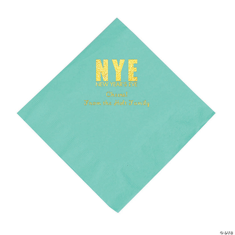 Mint Green New Year&#8217;s Eve Personalized Napkins with Gold Foil - Luncheon Image Thumbnail