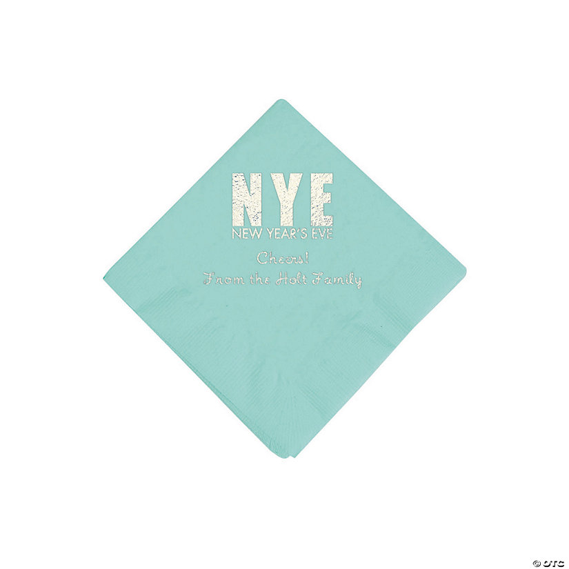 Mint Green New Year&#8217;s Eve Personalized Napkins with Silver Foil - Beverage Image Thumbnail