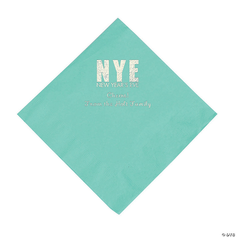 Mint Green New Year&#8217;s Eve Personalized Napkins with Silver Foil - Luncheon Image Thumbnail