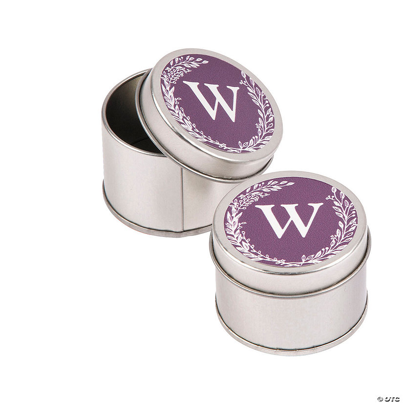 Monogrammed Laurel Leaf Round Tin Favor Containers - 24 Pc. Image Thumbnail