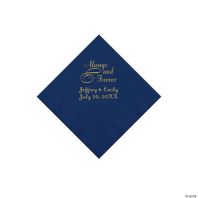 Navy Always & Forever Personalized Napkins with Gold Foil - Beverage Image Thumbnail