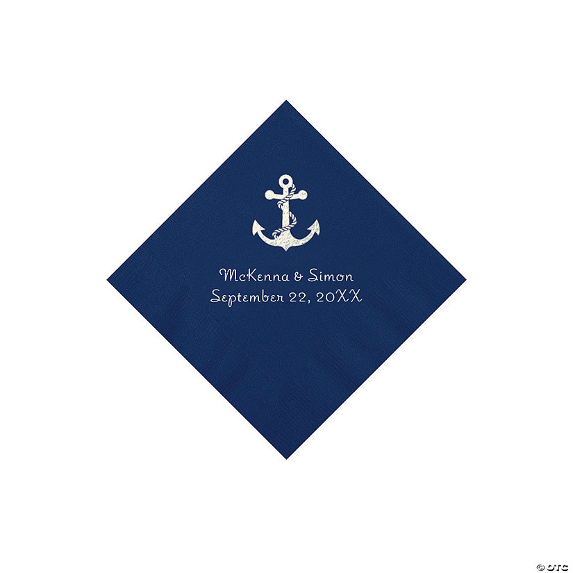 Navy Anchor Personalized Napkins with Silver Foil - Beverage Image Thumbnail