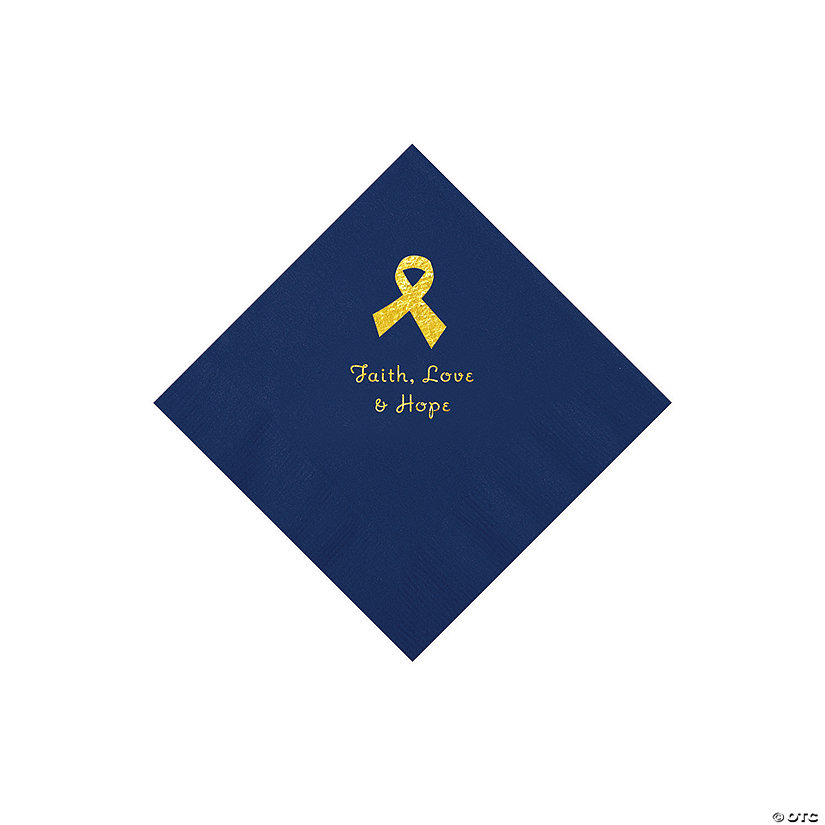Navy Awareness Ribbon Personalized Napkins with Gold Foil - 50 Pc. Beverage Image