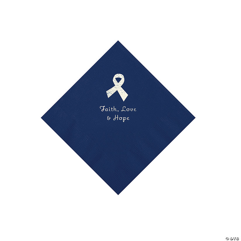 Navy Awareness Ribbon Personalized Napkins with Silver Foil - 50 Pc. Beverage Image Thumbnail