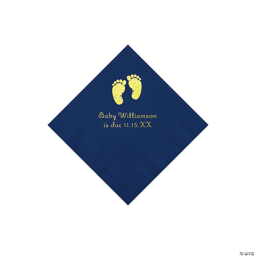 Navy Baby Feet Personalized Napkins with Gold Foil - 50 Pc. Beverage Image