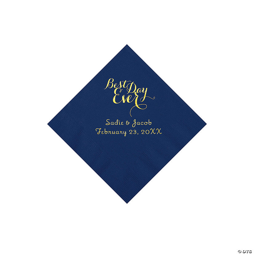 Navy Best Day Ever Personalized Napkins with Gold Foil - Beverage Image Thumbnail