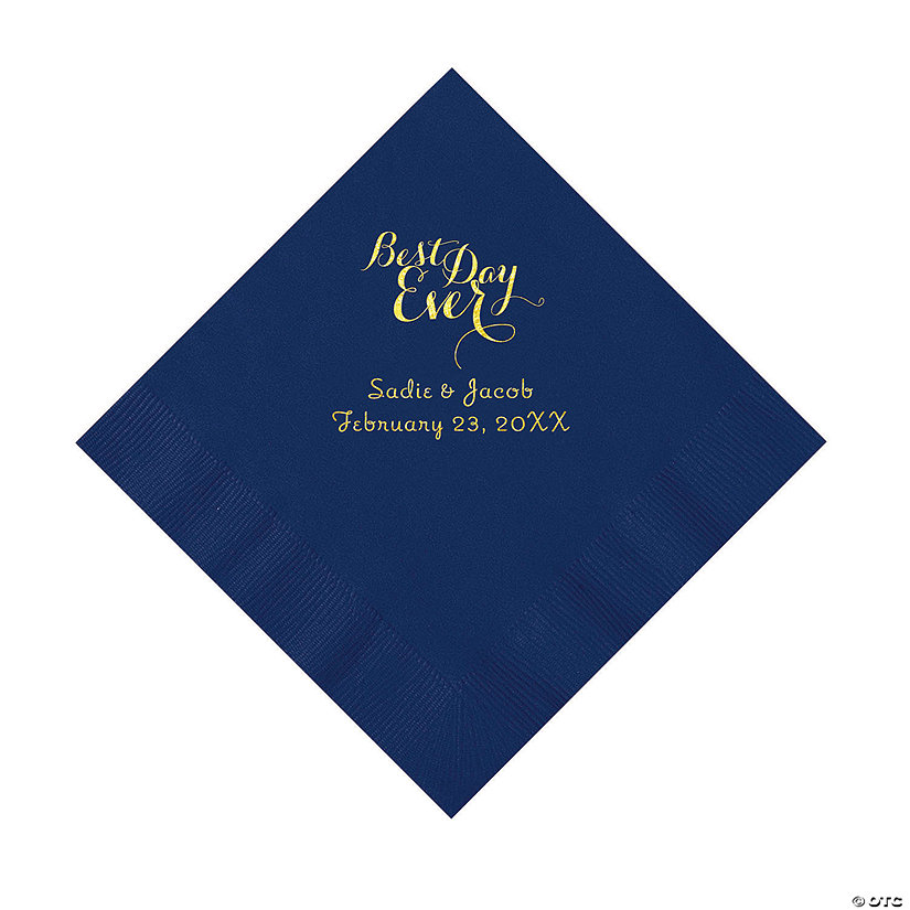 Navy Best Day Ever Personalized Napkins with Gold Foil - Luncheon Image Thumbnail