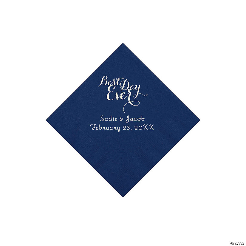 Navy Best Day Ever Personalized Napkins with Silver Foil - Beverage Image Thumbnail