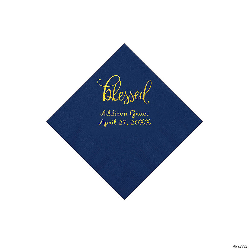 Navy Blessed Personalized Napkins with Gold Foil - 50 Pc. Beverage Image Thumbnail