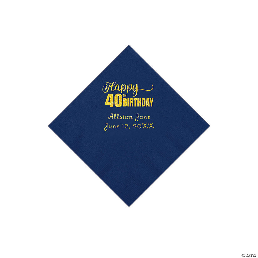 Navy Blue 40th Birthday Personalized Napkins with Gold Foil - 50 Pc. Beverage Image Thumbnail