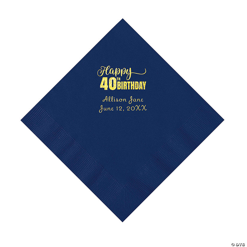Navy Blue 40th Birthday Personalized Napkins with Gold Foil &#8211; 50 Pc. Luncheon Image