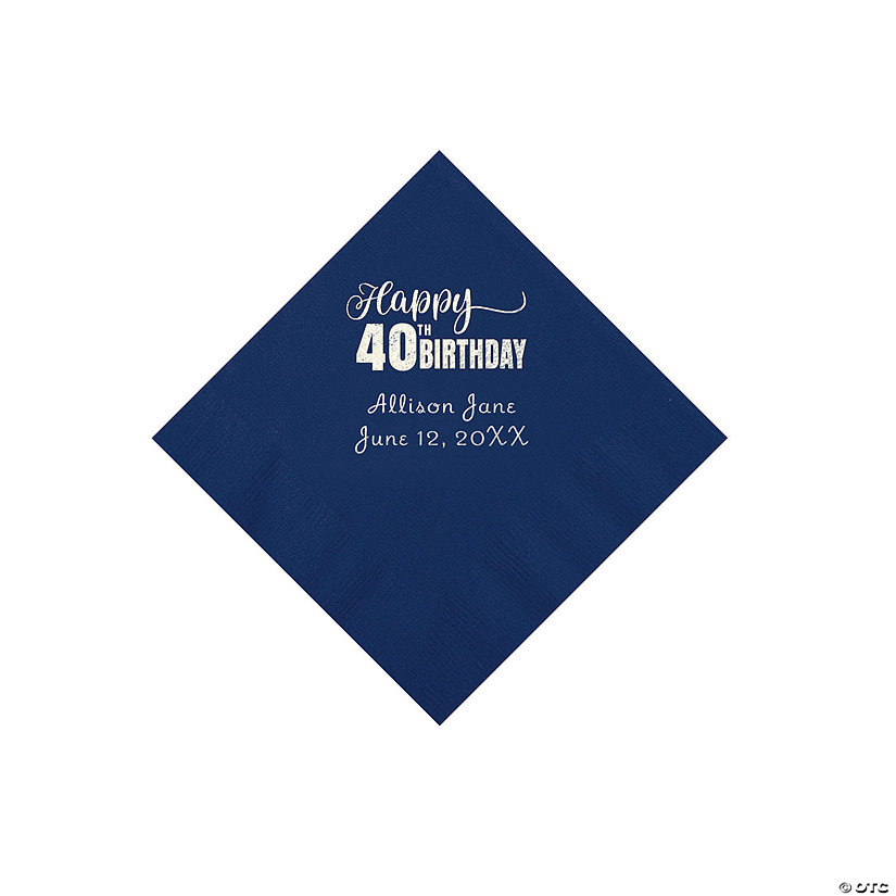 Navy Blue 40th Birthday Personalized Napkins with Silver Foil - 50 Pc. Beverage Image Thumbnail