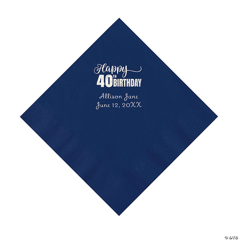 Navy Blue 40th Birthday Personalized Napkins with Silver Foil &#8211; 50 Pc. Luncheon Image