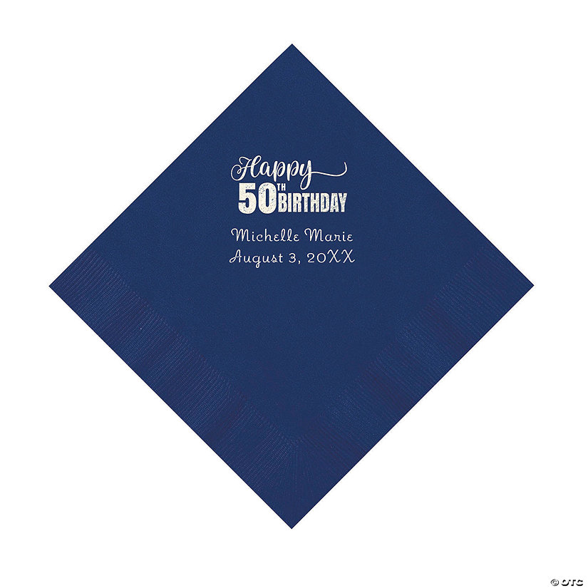Navy Blue 50th Birthday Personalized Napkins with Silver Foil &#8211; 50 Pc. Luncheon Image Thumbnail