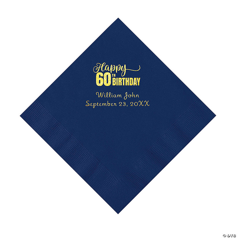 Navy Blue 60th Birthday Personalized Napkins with Gold Foil - 50 Pc. Luncheon Image Thumbnail