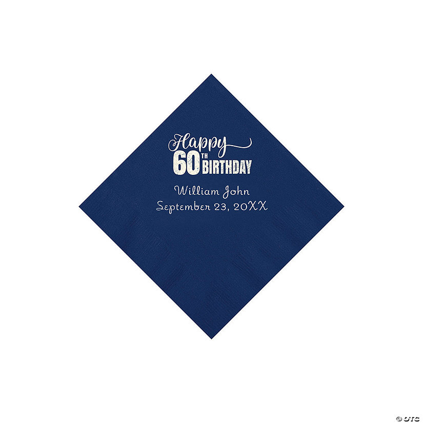 Navy Blue 60th Birthday Personalized Napkins with Silver Foil - 50 Pc. Beverage Image Thumbnail