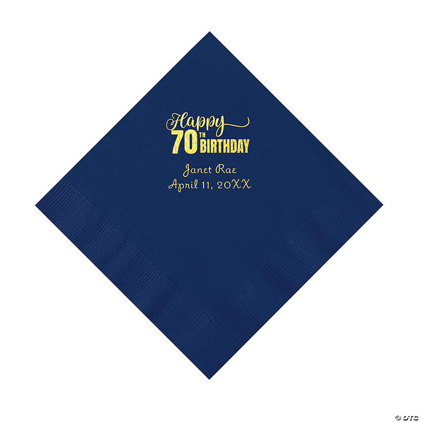 Navy Blue 70th Birthday Personalized Napkins with Gold Foil &#8211; 50 Pc. Luncheon Image Thumbnail