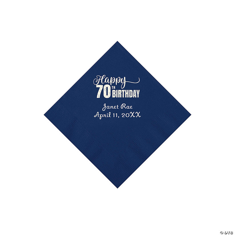 Navy Blue 70th Birthday Personalized Napkins with Silver Foil - 50 Pc. Beverage Image Thumbnail
