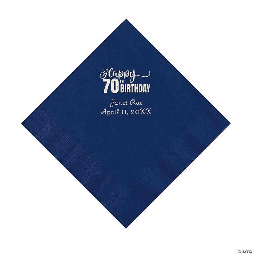 Navy Blue 70th Birthday Personalized Napkins with Silver Foil &#8211; 50 Pc. Luncheon Image Thumbnail