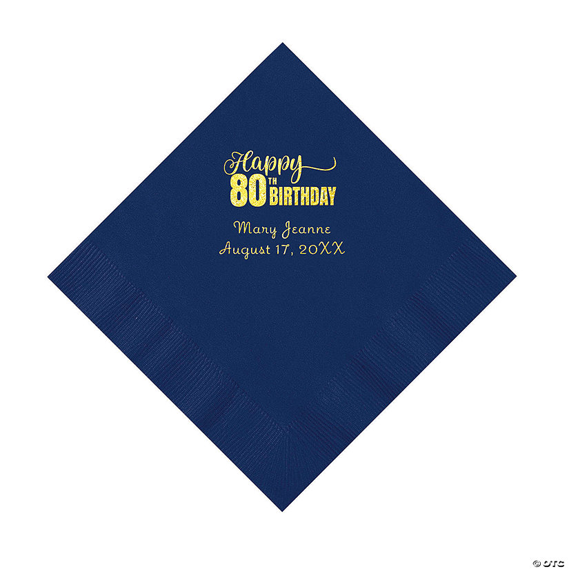 Navy Blue 80th Birthday Personalized Napkins with Gold Foil &#8211; 50 Pc. Luncheon Image Thumbnail