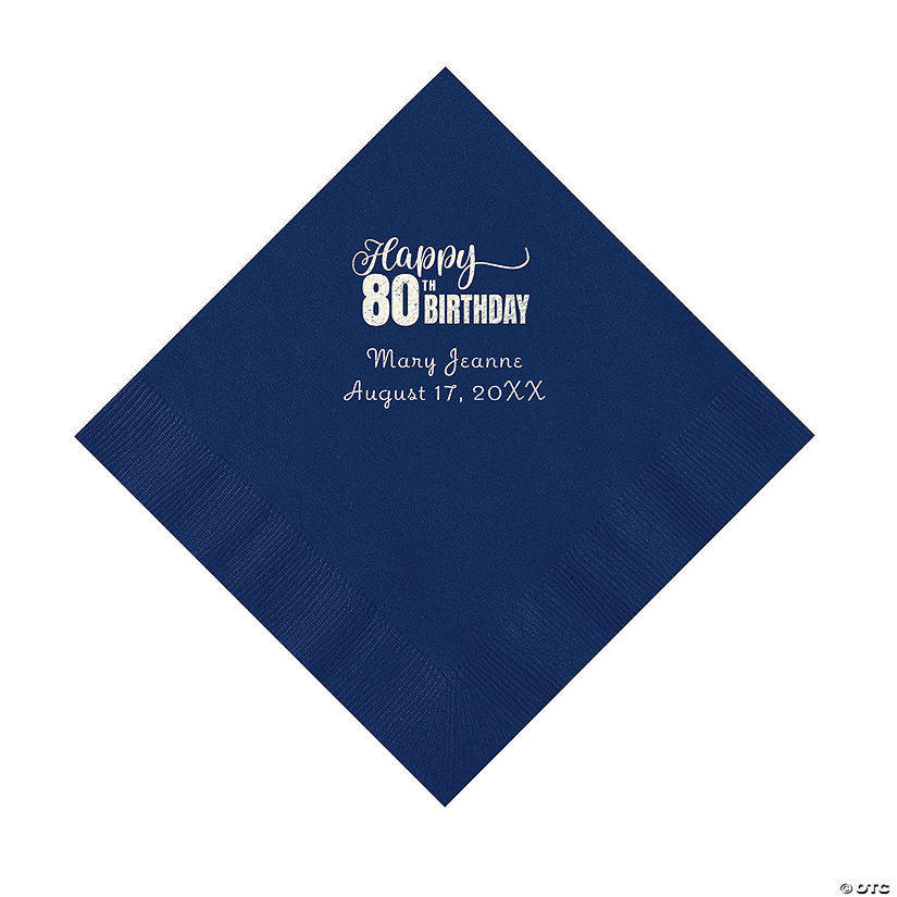 Navy Blue 80th Birthday Personalized Napkins with Silver Foil &#8211; 50 Pc. Luncheon Image Thumbnail