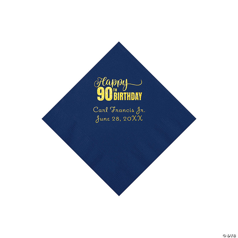 Navy Blue 90th Birthday Personalized Napkins with Gold Foil - 50 Pc. Beverage Image Thumbnail