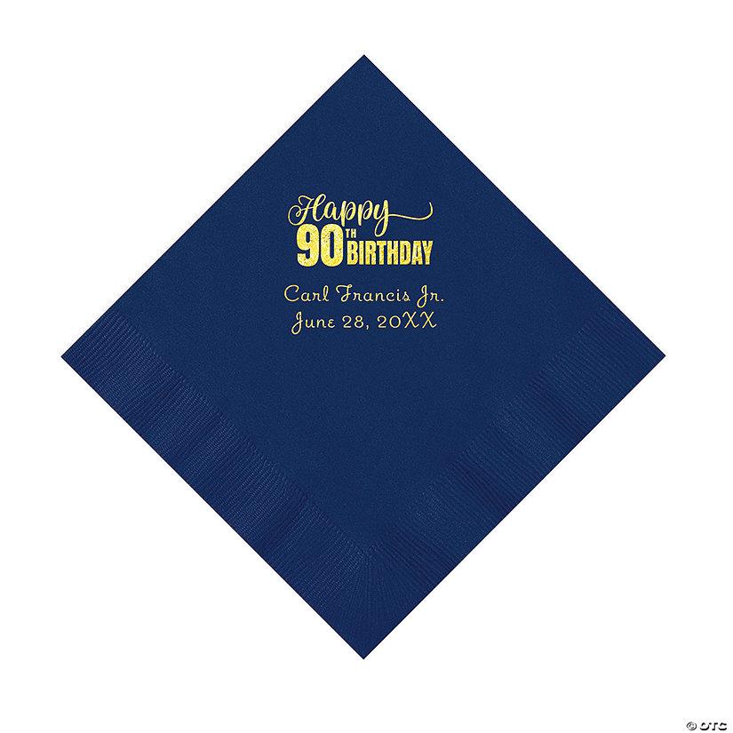 Navy Blue 90th Birthday Personalized Napkins with Gold Foil &#8211; 50 Pc. Luncheon Image Thumbnail