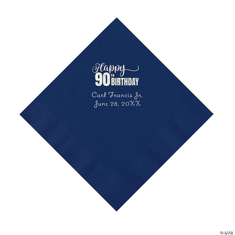 Navy Blue 90th Birthday Personalized Napkins with Silver Foil &#8211; 50 Pc. Luncheon Image