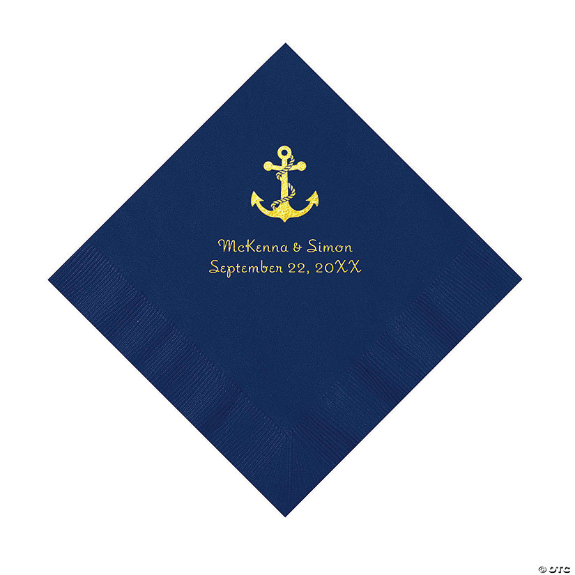 Navy Blue Anchor Personalized Napkins with Gold Foil - Luncheon Image Thumbnail
