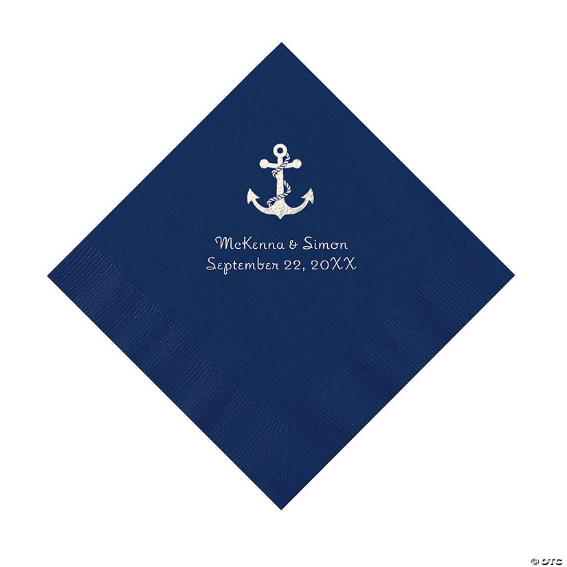 Navy Blue Anchor Personalized Napkins with Silver Foil - Luncheon Image Thumbnail