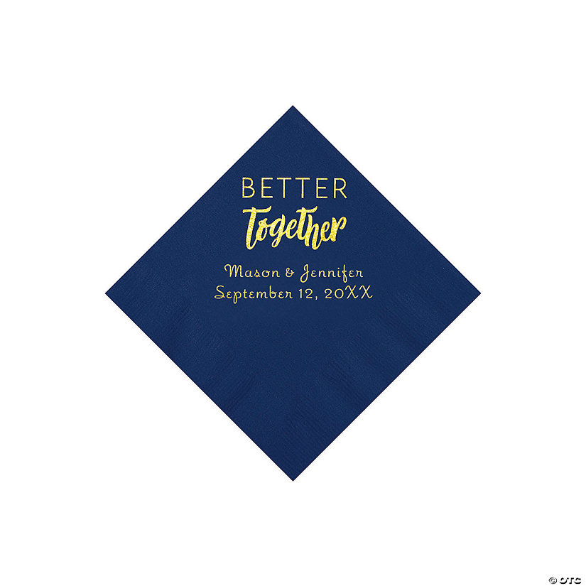 Navy Blue Better Together Personalized Napkins with Gold Foil - Beverage Image Thumbnail