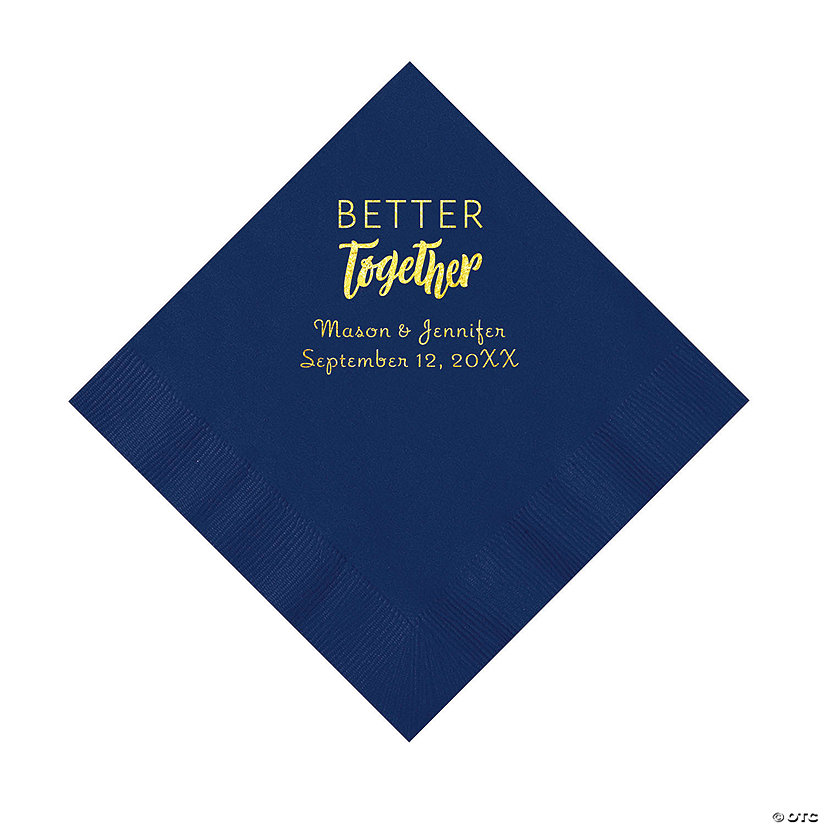 Navy Blue Better Together Personalized Napkins with Gold Foil - Luncheon Image Thumbnail