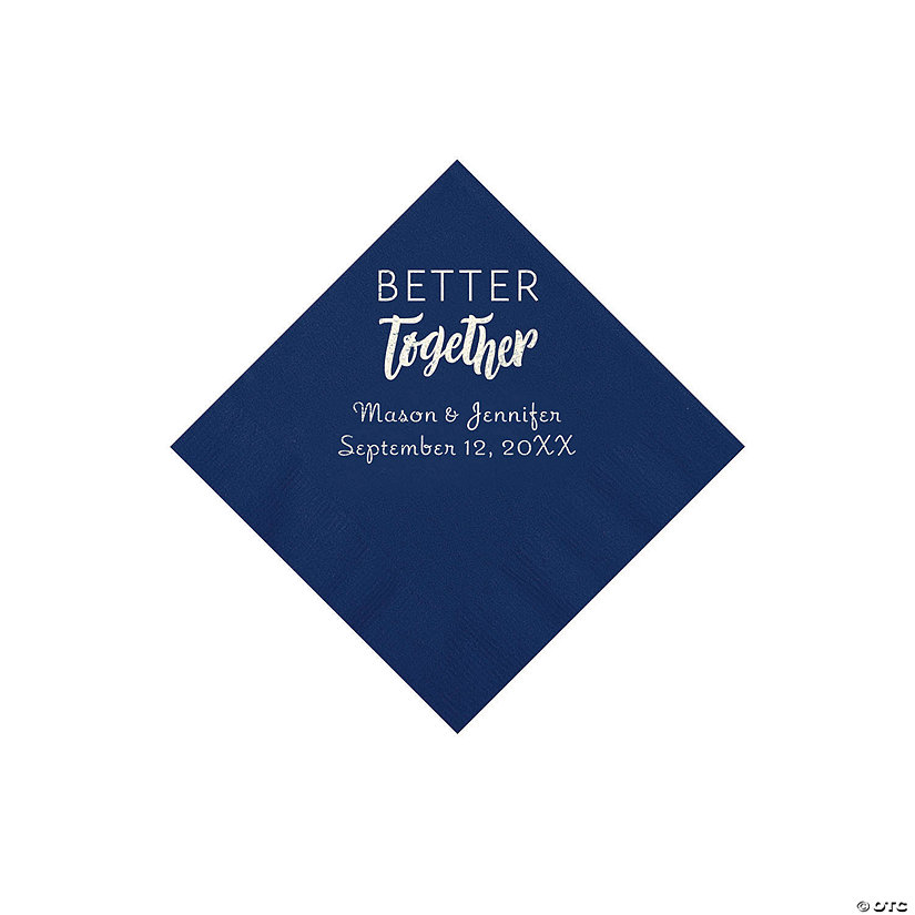 Navy Blue Better Together Personalized Napkins with Silver Foil - Beverage Image Thumbnail