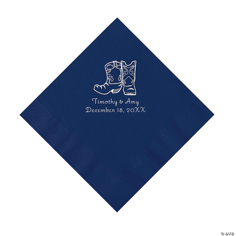 Navy Blue Cowboy Boots Personalized Napkins with Silver Foil - Luncheon Image Thumbnail