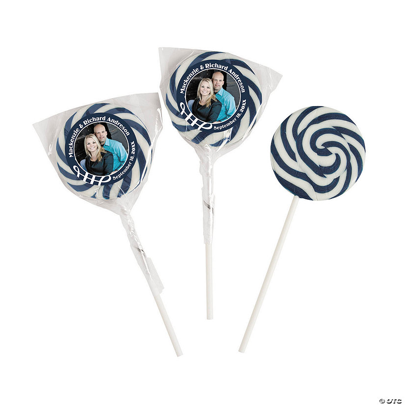 Navy Blue Custom Photo Swirl Lollipops - 24 Pc. Image