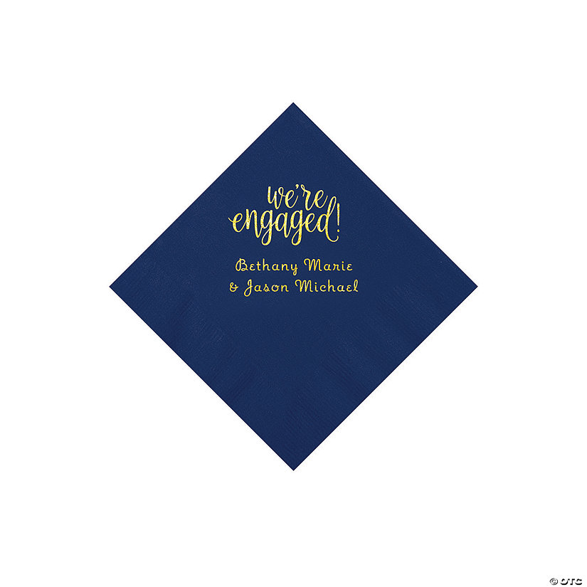 Navy Blue Engaged Personalized Napkins with Gold Foil - Beverage Image Thumbnail