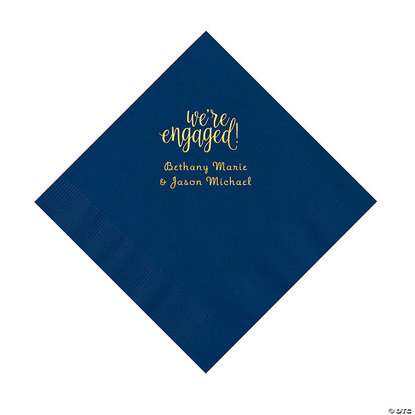 Navy Blue Engaged Personalized Napkins with Gold Foil &#8211; Luncheon Image Thumbnail