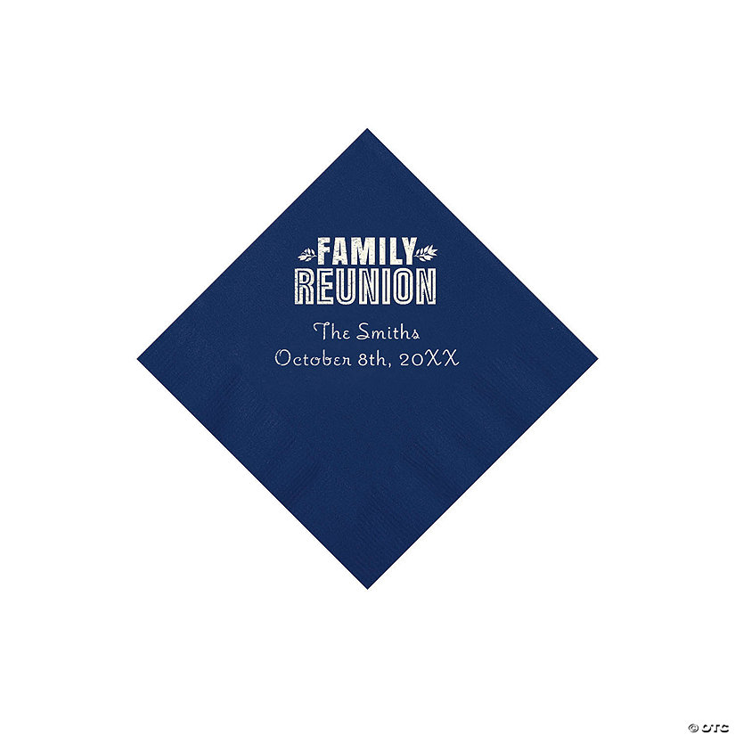 Navy Blue Family Reunion Personalized Napkins with Silver Foil - 50 Pc. Beverage Image Thumbnail