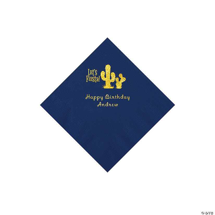 Navy Blue Fiesta Personalized Napkins with Gold Foil - 50 Pc. Beverage Image